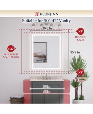 Inch LED Bathroom Vanity Mirror Tempered Glass Front & Backlit Dimmable 3 Color Lighted Mirror Anti-fog Memory Function Frameless