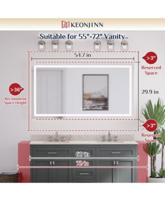 Inch LED Bathroom Vanity Mirror Tempered Glass Front & Backlit Dimmable 3 Color Lighted Mirror Anti-fog Memory Function Frameless