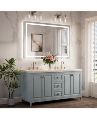 Inch LED Bathroom Vanity Mirror Tempered Glass Front & Backlit Dimmable 3 Color Lighted Mirror Anti-fog Memory Function Frameless