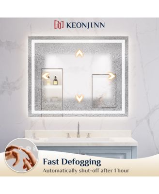 Inch LED Bathroom Vanity Mirror Tempered Glass Front & Backlit Dimmable 3 Color Lighted Mirror Anti-fog Memory Function Frameless