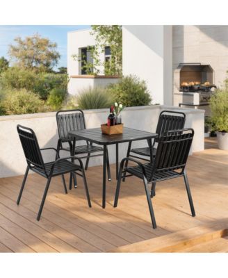 Steel Table & Plastic Chair Outdoor Dining Set - Black