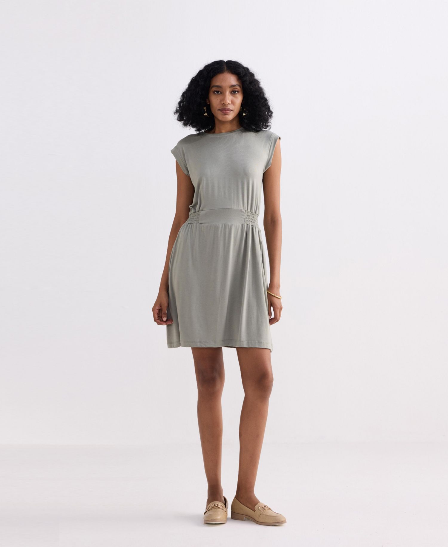 Women's Short Dress With Smocking Side Detail