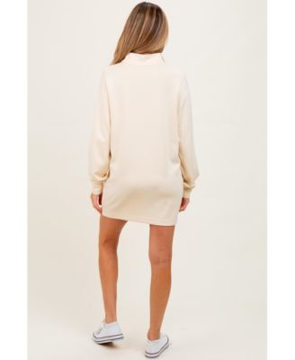 Maternity Cream Half Zip Long Sleeve Mini Dress