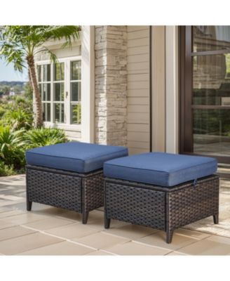 ArcLine PE Wicker Outdoor Patio Ottoman with Olefin Cushions