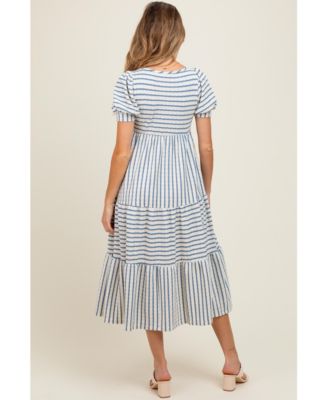Maternity Striped Short Sleeve Tiered Maxi Dress