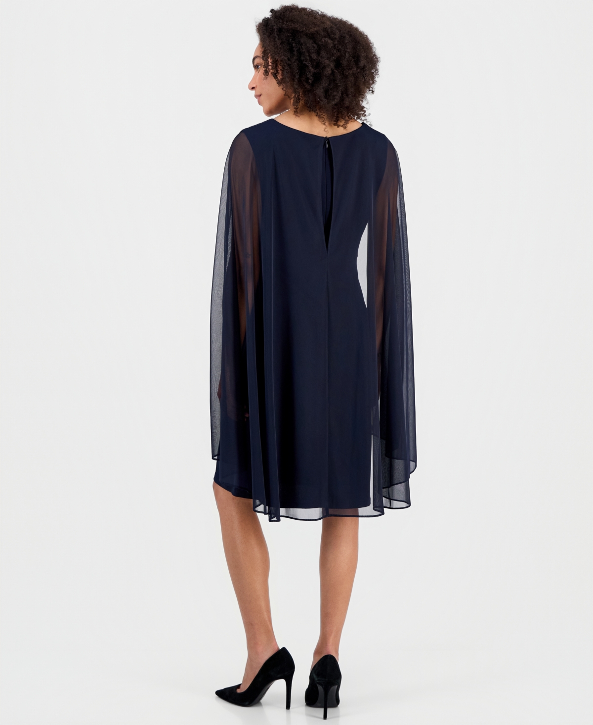 Connected Women's Rhinestone-trim Cape-overlay Dress In Multi