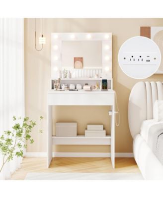 Vanity Desk with Adjustable Brightness and 3 Light Modes for Bedroom