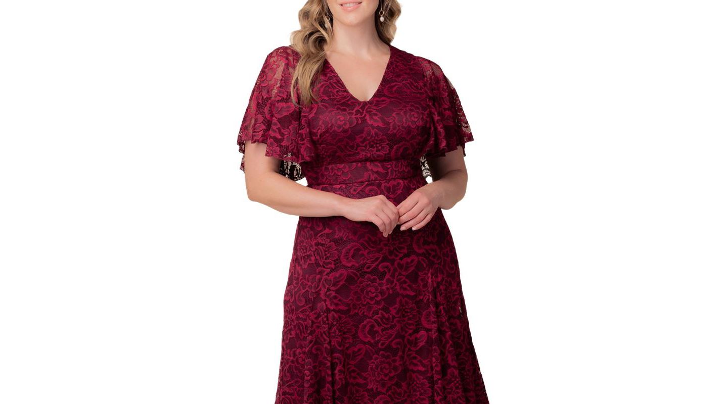 Женское платье Kiyonna Plus Size Camille Lace Cocktail, цвет: Бордовый винный — фото 3