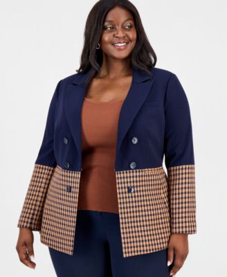 Plus Size Colorblocked Peak-Lapel Blazer