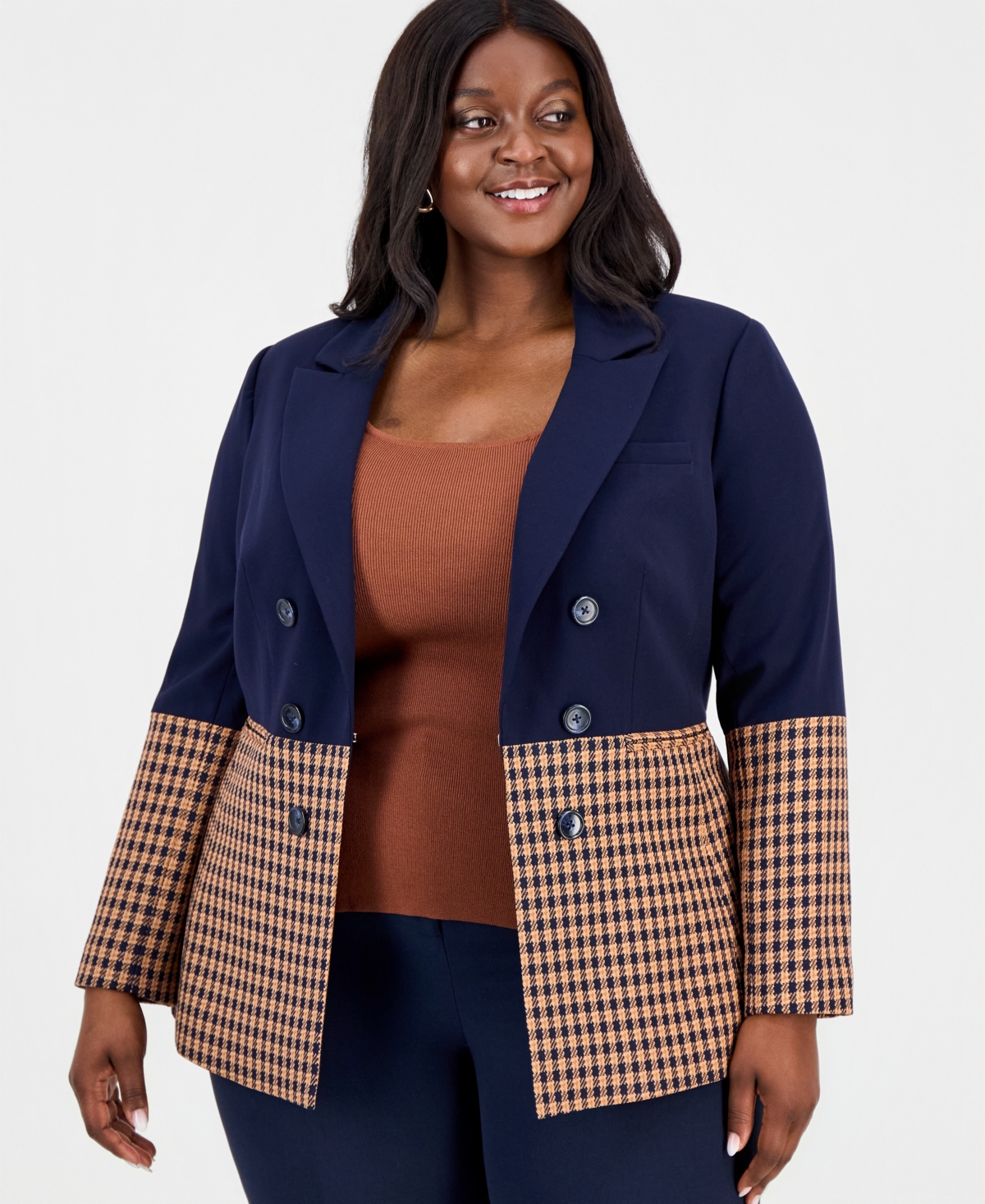 Tahari Asl Plus Colorblocked Peak-Lapel Blazer