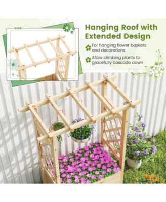 Wooden Raised Garden Bed/ Lattice Trellises Hanging Roof Drainage Indoor Outdoor