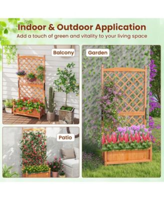 2PCS 60'' Tall Raised Garden Bed w/Diamond Lattice Trellis Drainage Holes