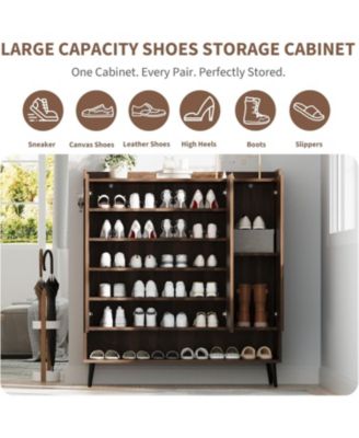 Shoe Cabinet，Large Shoe Cabinet with 3 Doors,Adjustable Shelves, Shoe Organizer with Doors for Hallway, Entryway, Living Room,Nut-Brown