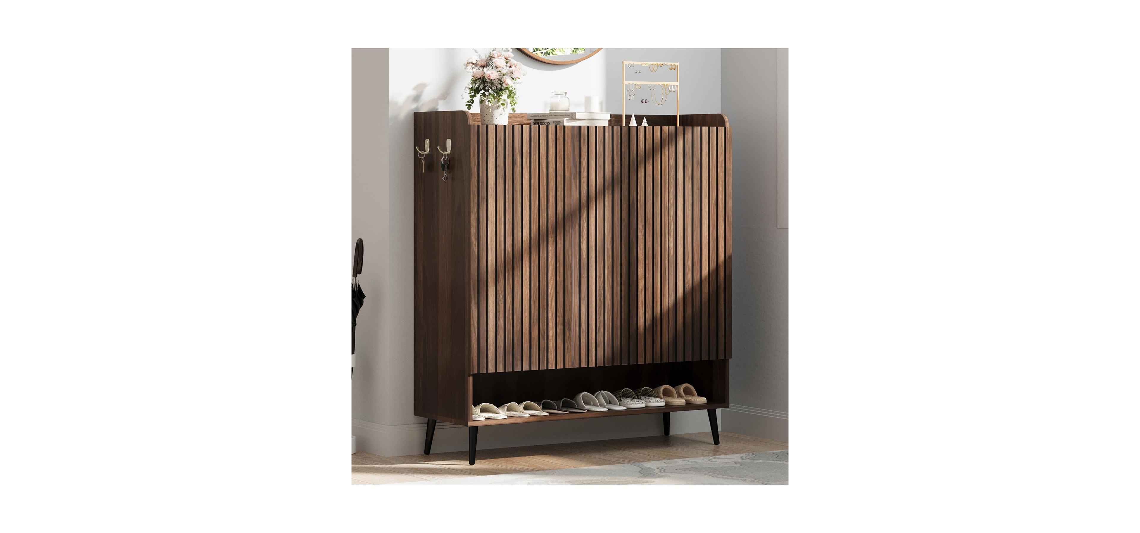 Shoe Cabinet，Large Shoe Cabinet with 3 Doors,Adjustable Shelves, Shoe Organizer with Doors for Hallway, Entryway, Living Room,Nut-Brown