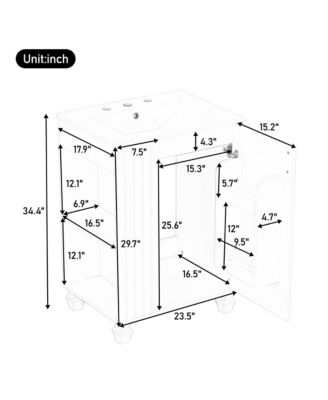 24inch Bathroom Vanity with Sink Bathroom Cabinet with Door Shelf Side Open Storage Solid Wood Frame Soft Closing Door White