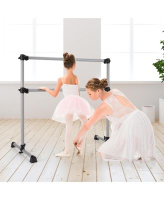 4 Feet Double Ballet Barre Bar with Adjustable Height-Silver