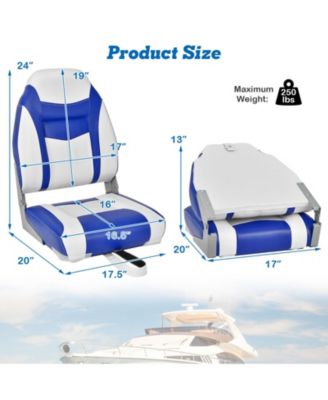 2 Pieces High Back Folding Boat Seat Set with Sponge Cushion-Blue