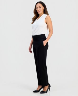 Petite High-Rise Pull-On Straight-Leg Pants 