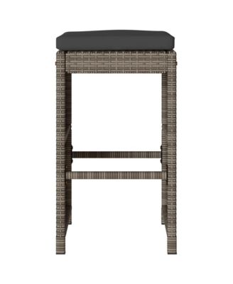 Garden Bar Stool Set of 2 Grey PE Rattan 15.7 x 15.7 x 29.9 in