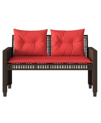 4 Piece Patio Sofa Set with Cushions Brown Poly Rattan Glass