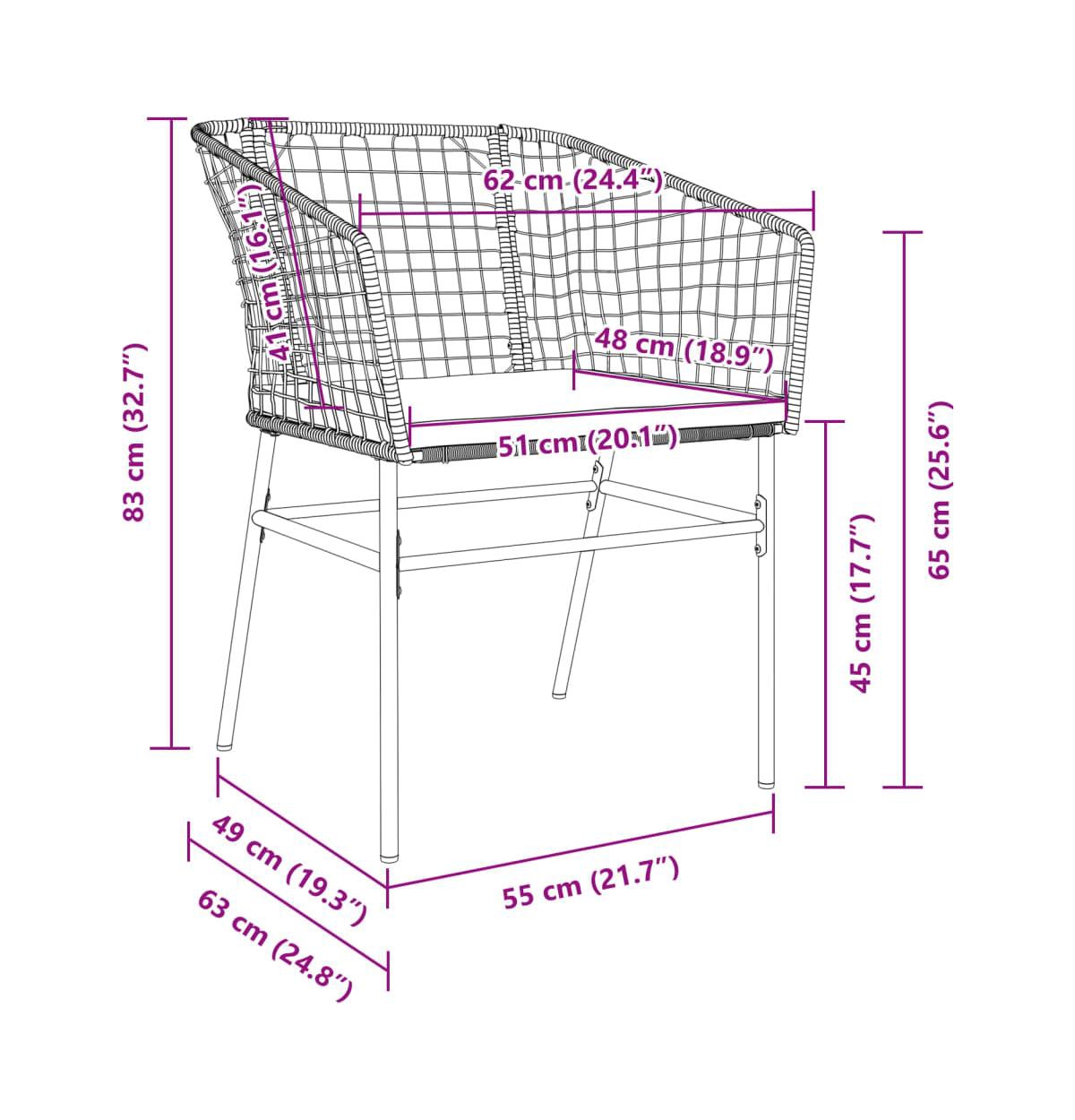 vidaXL Garden Chair Black Poly Rattan Uv-resistant materials