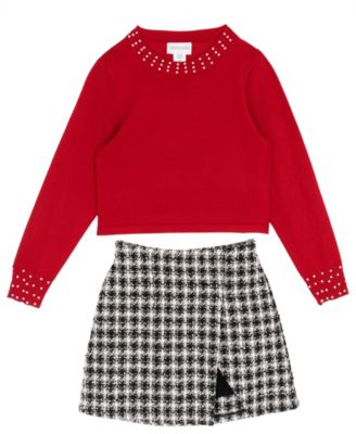 Girls' 7-12 Embellished Sweater and Plaid Skort, 2-Piece Set