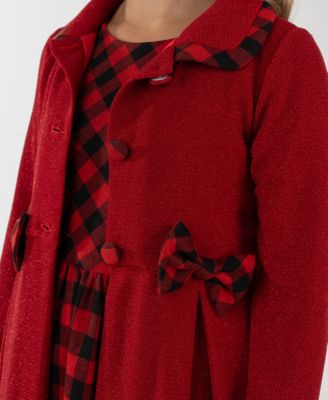 Girls' 7-16 Plaid Coat and Dress, 2-Piece Set
