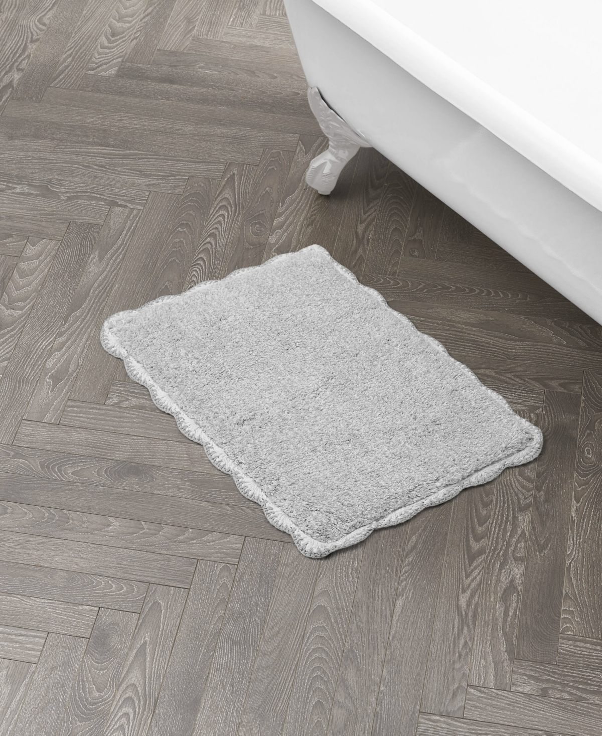 Laura Ashley Heathered Crochet Border Cotton Bath Rug, 17" X 24" In Gray