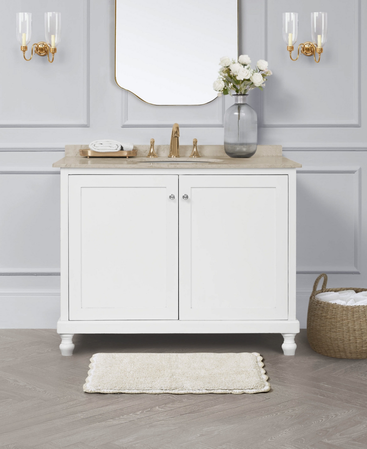 Laura Ashley Heathered Crochet Border Cotton Bath Rug, 17" X 24" In White