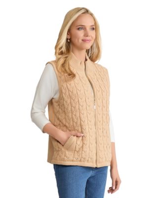 Petite Cable Knit Zip-Up Puffer Vest