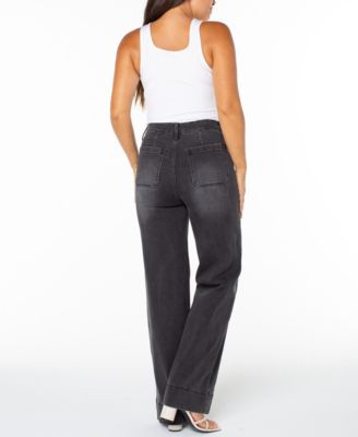 Juniors' High-Rise Patch-Pocket Wide-Leg Jeans 