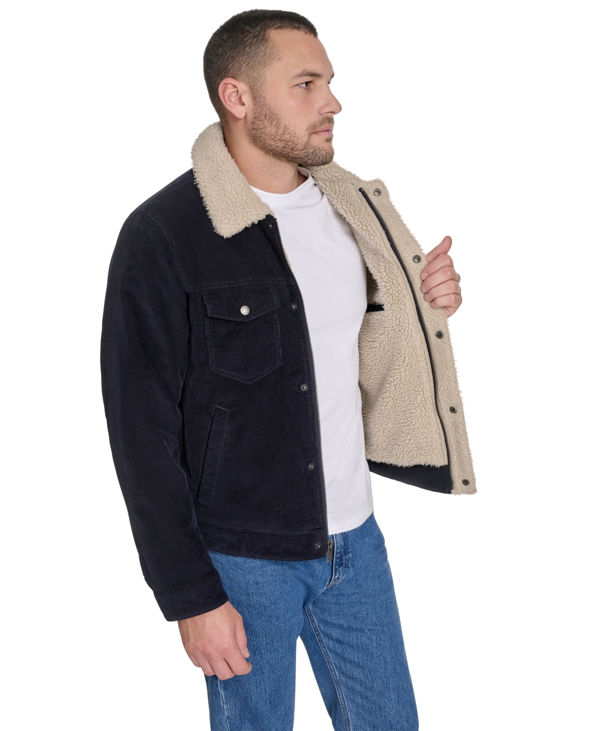Levi's Men's Corduroy Trucker With Sherpa Collar Jacket In Blue