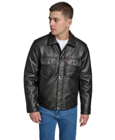 Мужская куртка Levi's Faux Leather Trucker, цвет: Чёрный