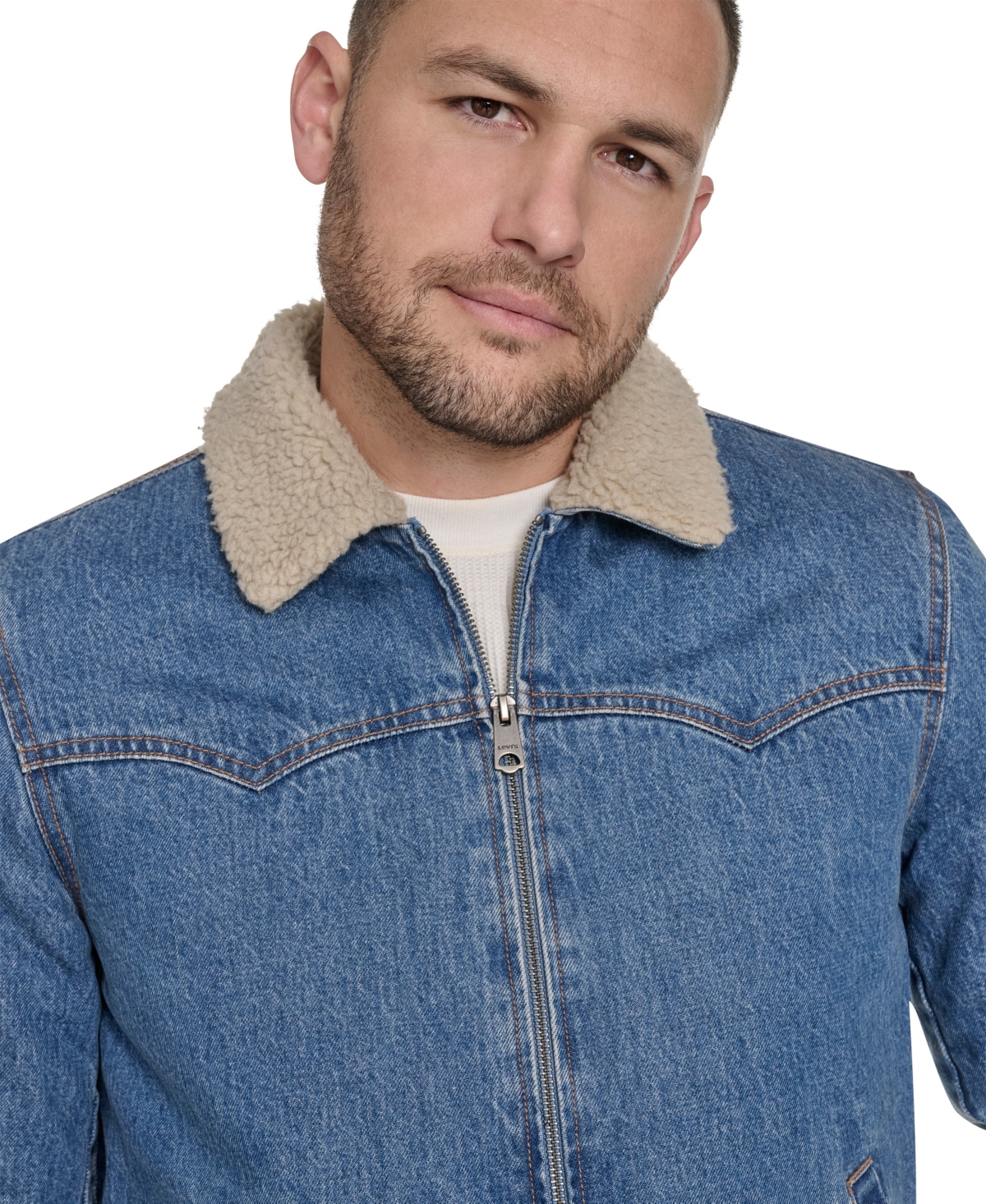 Levi's Western Denim Jacket With Removable Faux Shearling Collar In Blue