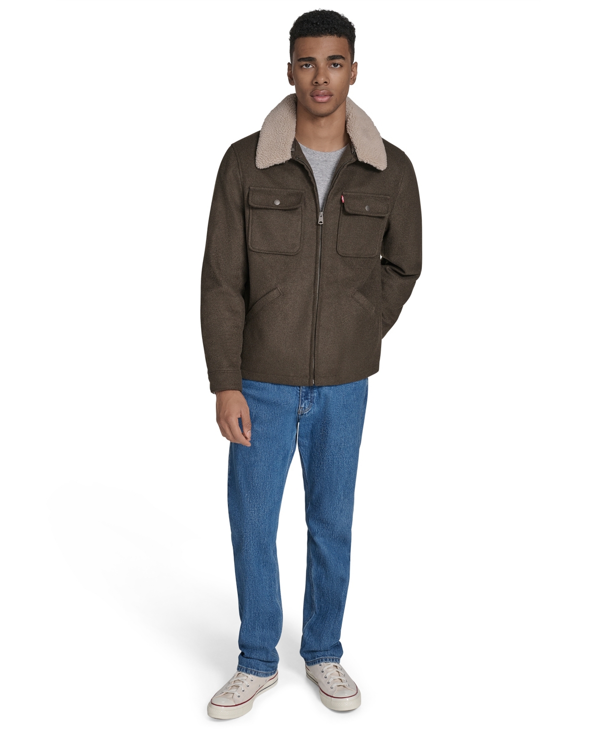 Levi's Men's Wool Blend Depot Sherpa Collar Jacket In Green