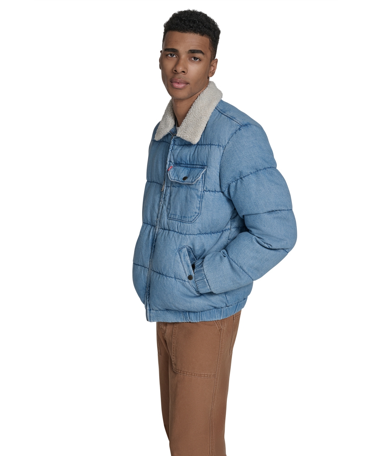 Levi's Quilted Denim Jacket With Fleece Collar In Blue