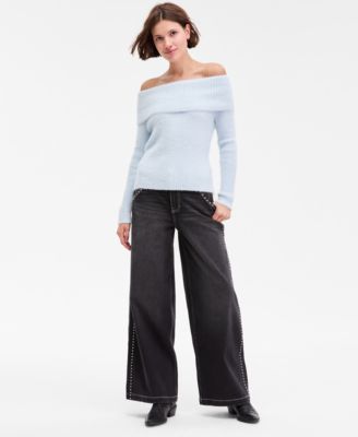 Juniors' Marilyn Off-the-Shoulder Lurex Sweater