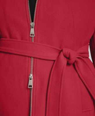 Plus Size Belted Zip-Up Wool Coat