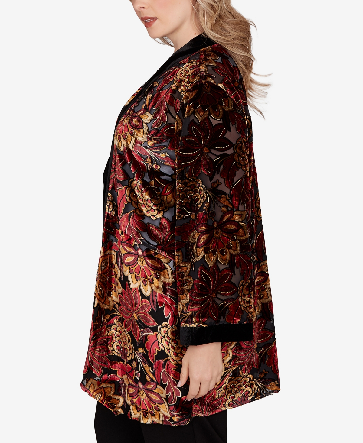 Ruby Rd. Plus Size Printed Velvet Burnout Open Cardigan Jacket In Multi
