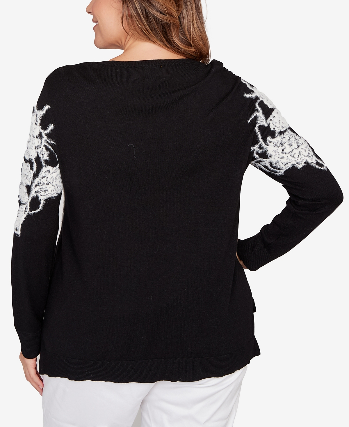 Ruby Rd. Plus Size Floral Placement Eyelash Sweater In Black