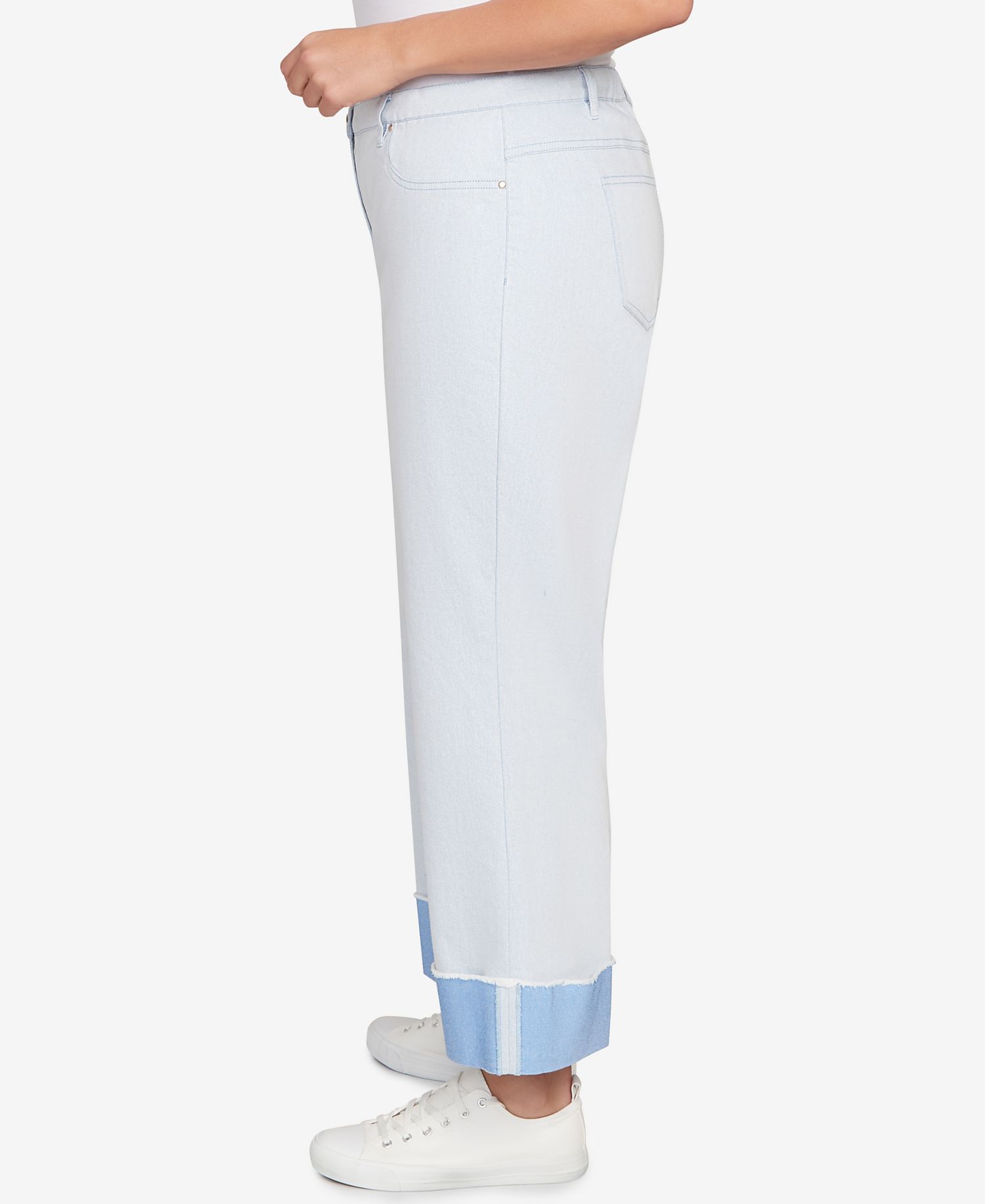 Plus Size Cuffed Pull-On Faux Fly Pants