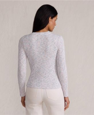 Women's Cotton Blend Marl Ribbed Crew Neck Sweater