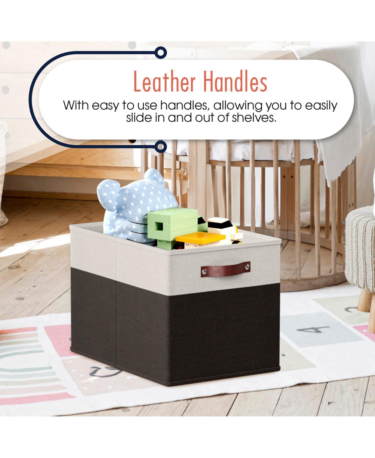 Ornavo Home 6 Pack Linen Fabric Kallax Storage Cube Bin with Faux Leather Handles