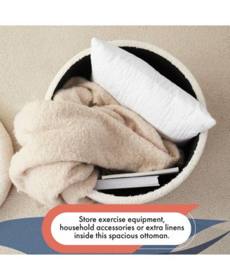 Donovan Round Tufted Boucle Storage Ottoman - White