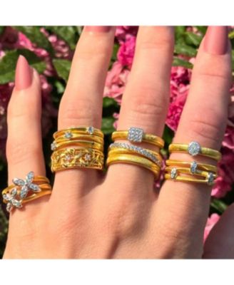 Suzy Levian Golden Helix Sterling Silver Cubic Zirconia Coil Three Row Double Flower Ring