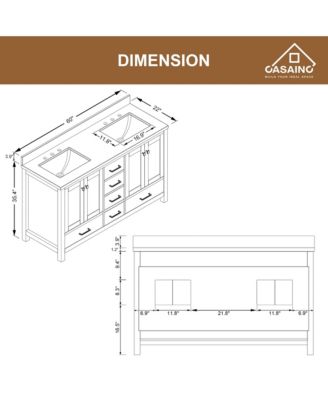 60-Inch Solid Wood Bathroom Vanity with Matching Top and Ceramic Basin