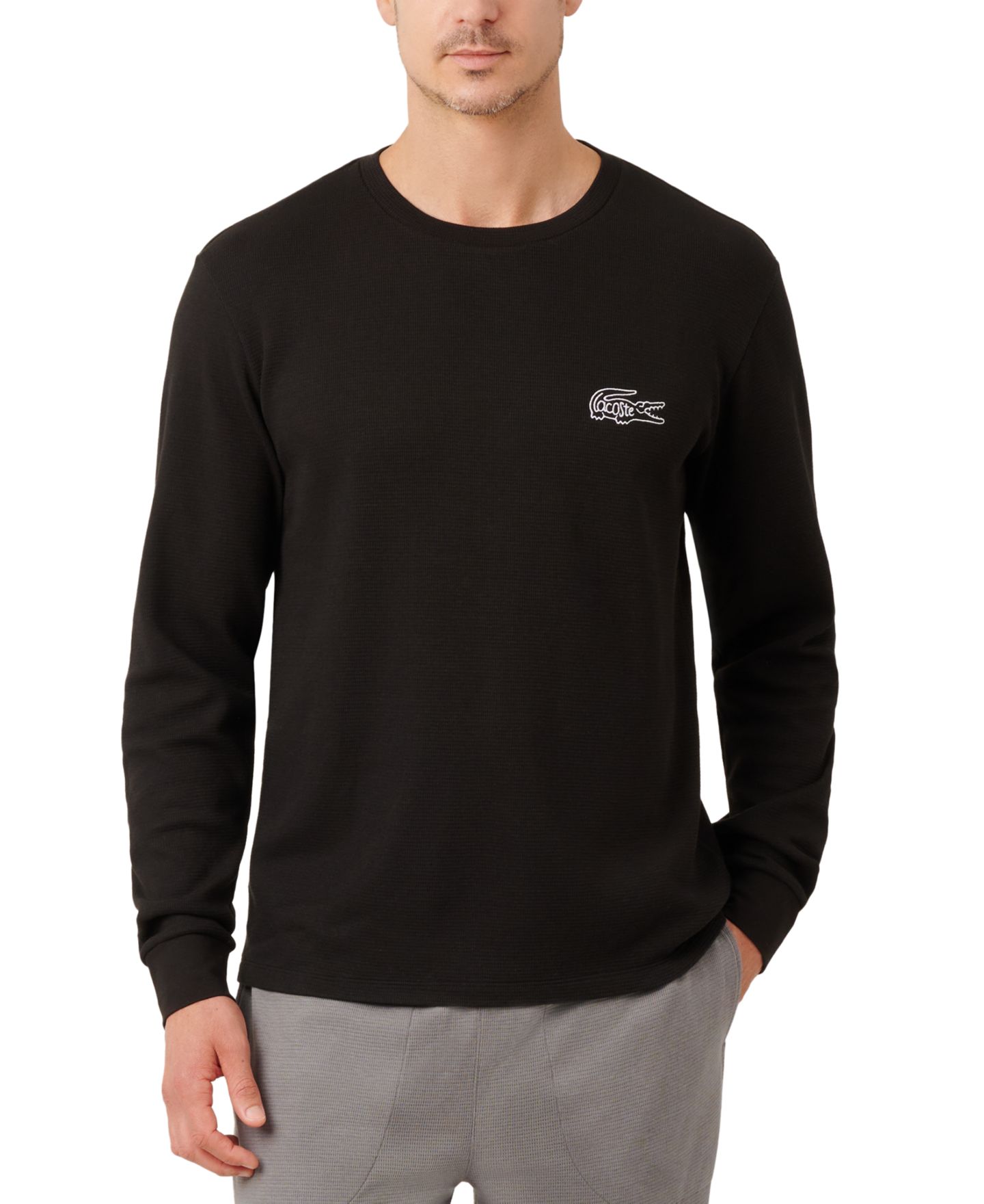 Мужская рубашка Lacoste Exclusive Crocodile Waffle-Knit Thermal, цвет: Чёрный — фото 3