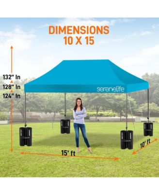 10x15 Pop Commercial Instant Shelter Waterproof Polyester Tent Sky Blue with Portable Wheeled Carry Sand Bag