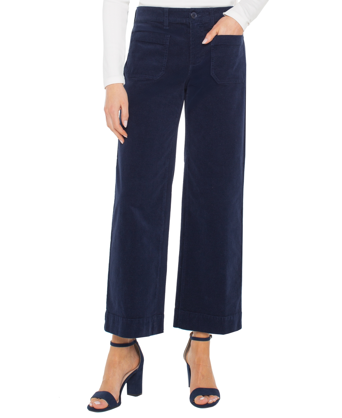 Liverpool Los Angeles Patch Pocket Mid Rise Ankle Wide Leg Corduroy Pants In Blue