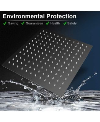 10" Square Rainfall & High Pressure Stainless Steel Bath Shower Head Matte Black